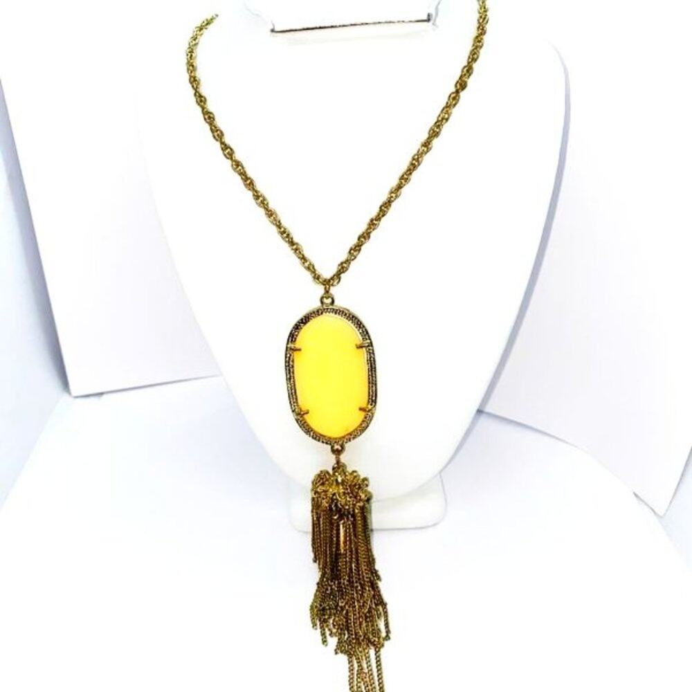 Gold-Tone Yellow Pendant Tassel Necklace